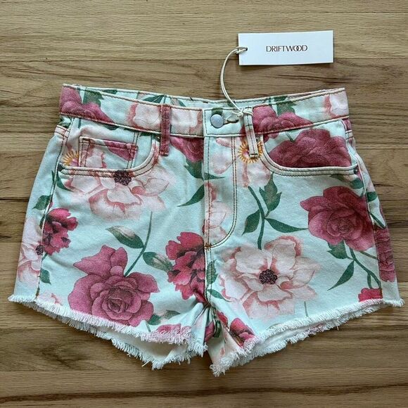 DRIFTWOOD Pants - NWT‎ Driftwood Goldie Floral Denim Shorts - Women’s Size 24 - Raw Hem - Boho
